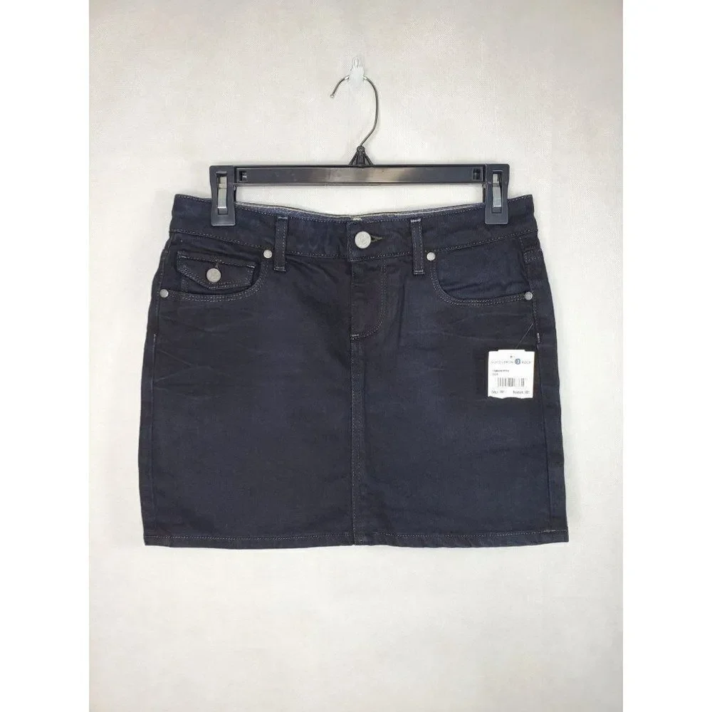 Paige Fairfax Super Dark Wash Flap Pocket Denim Mini Skirt Made in USA NWT